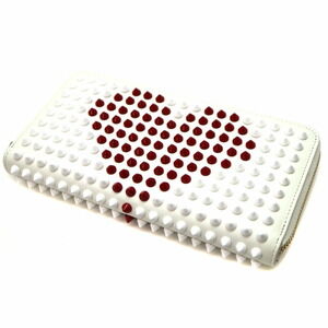 Christian Louboutin Round Zip Long Wallet Leather Studs White Red